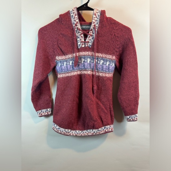 Manos De La Comunidad 100% Baby Alpaca Hoodie Sweater Aztec Size Unknown - Picture 2 of 12